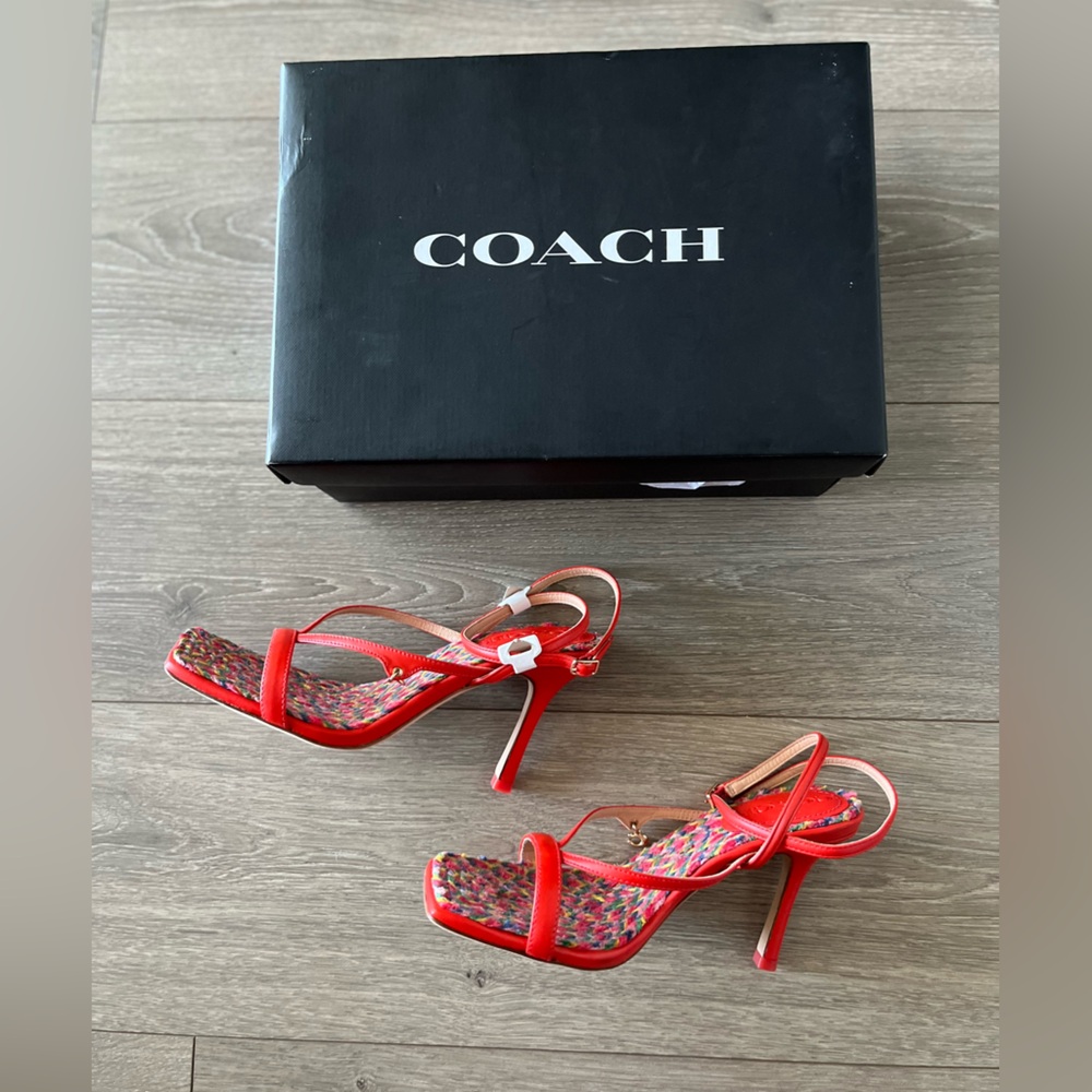 COACH Red Strappy High Heel Sandals